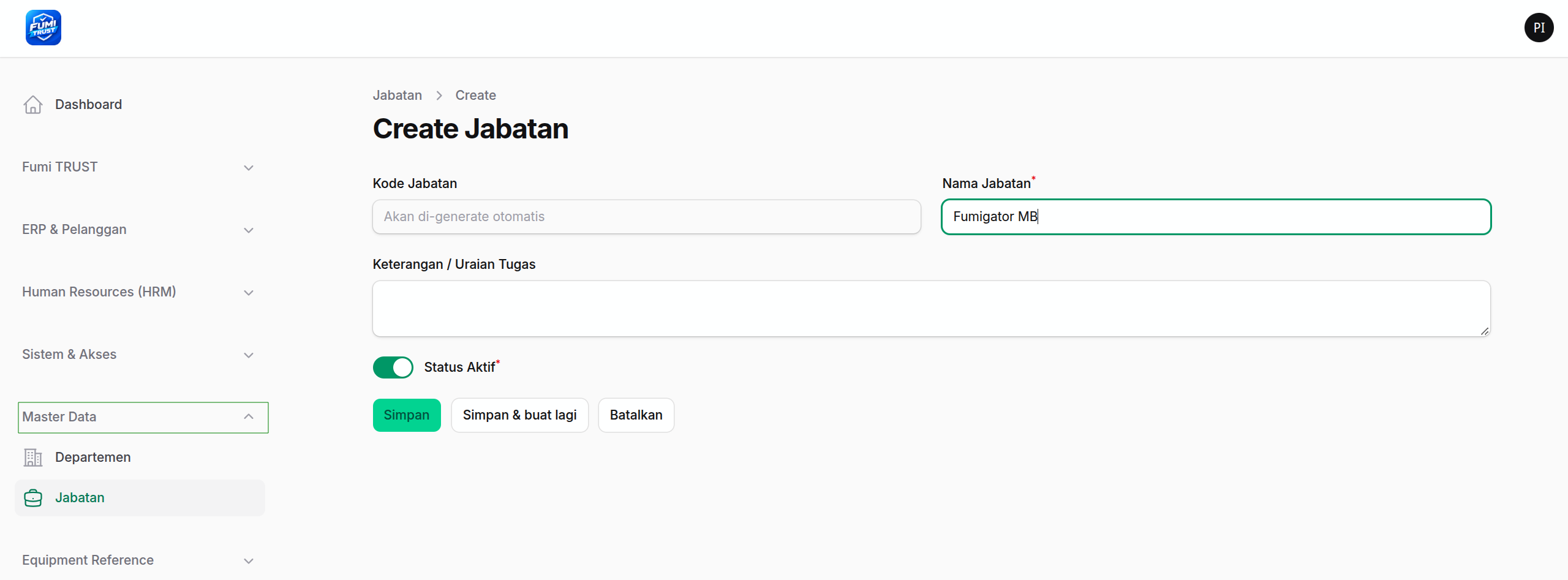 Formulir buat jabatan baru