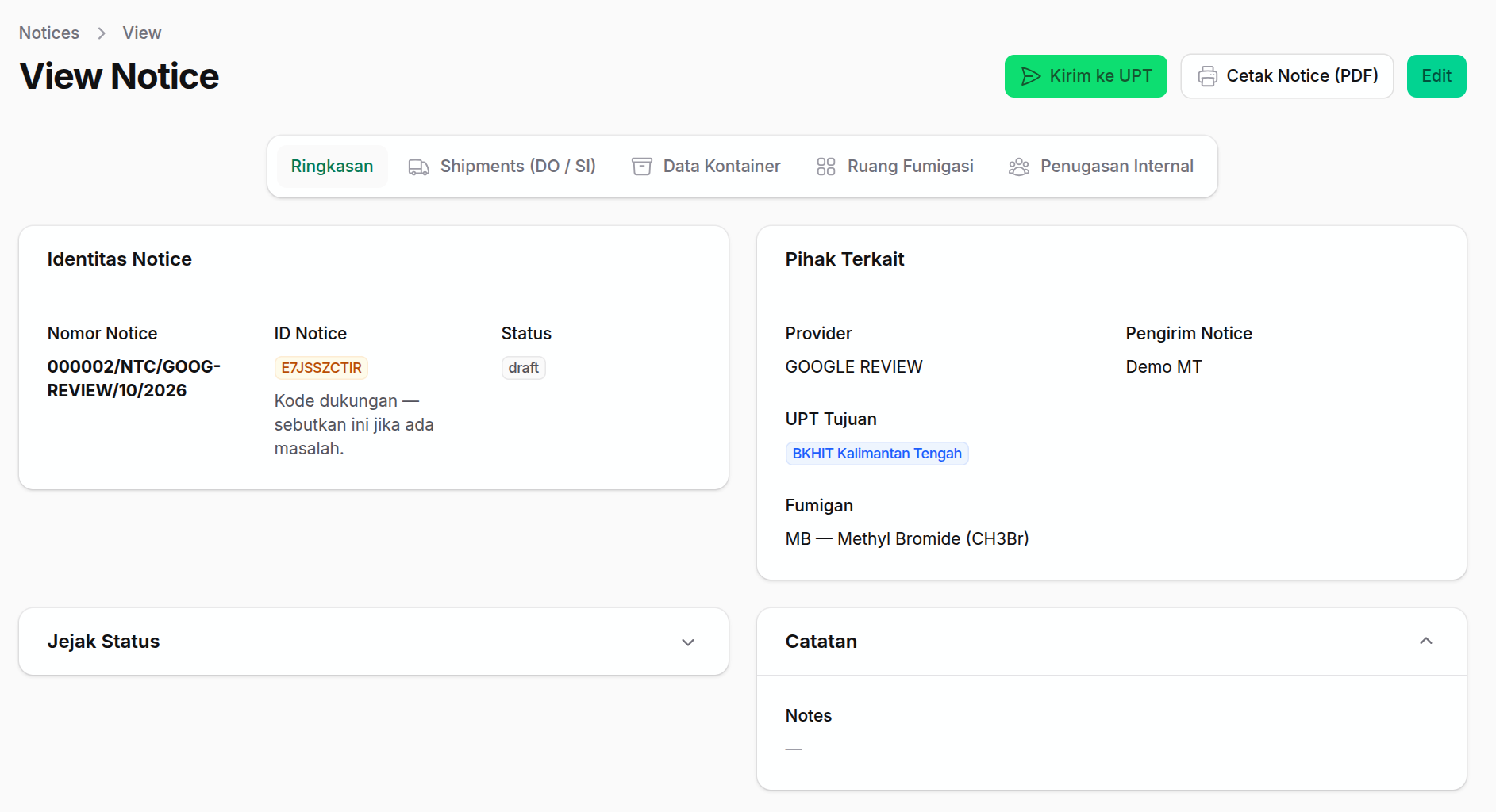 Detail notice tab ringkasan