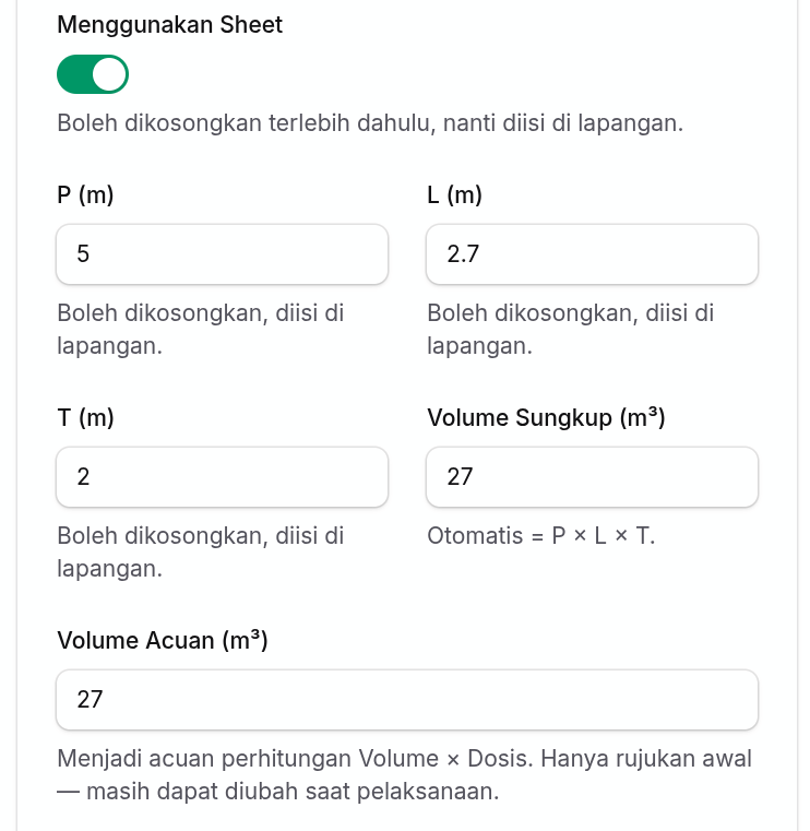 Bidang dimensi sungkup jika menggunakan sheet